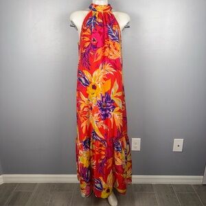 MSK | Dresses | Msk Floral Halter Flounce Hem Maxi Dress Womens L  Multicolor Flowy | Poshmark